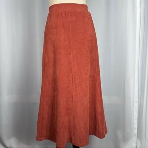 Vintage Microsuede Midi A-Line Skirt Size XL Burnt Orange Boho Western Retro EUC